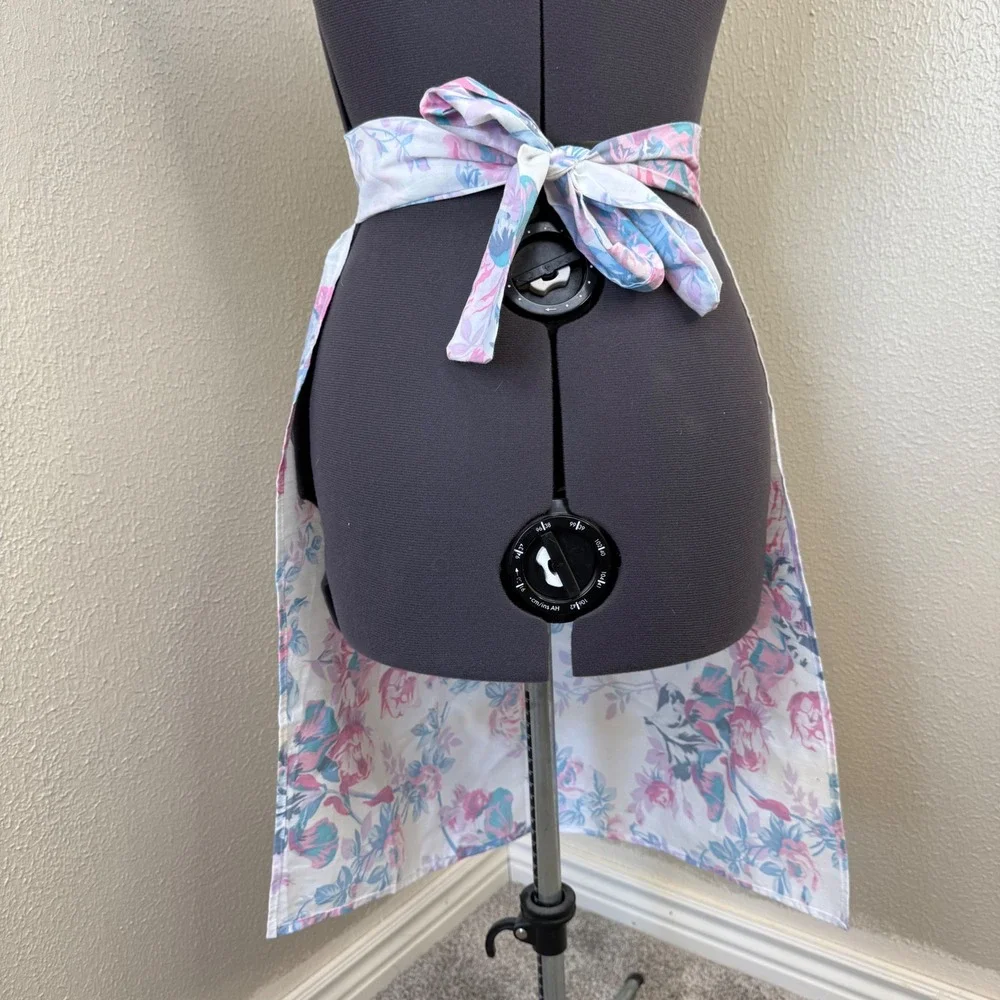 Vintage Floral Rose Half Apron Pink‎ Blue Cottagecore Farmhouse Kitchen Decor